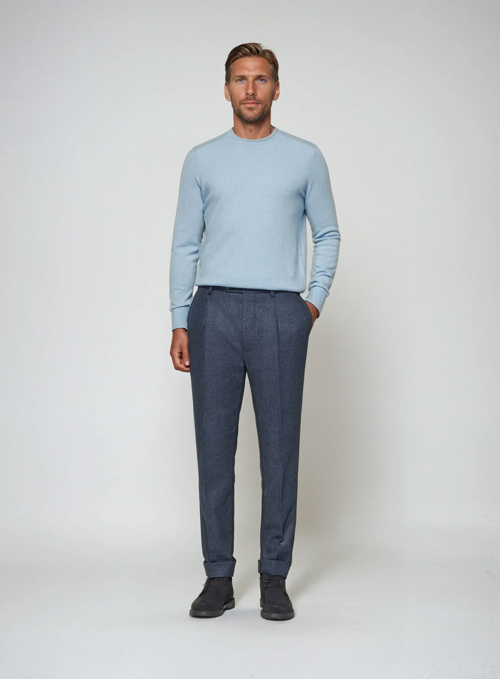 Men’s Soft Knit Sweater – Light Blue-Sweater-Borough Fashion
