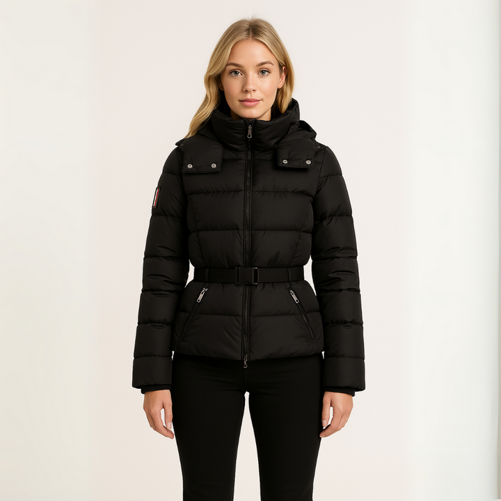 Women's Puffer Jacket – Belted, Water-Resistant